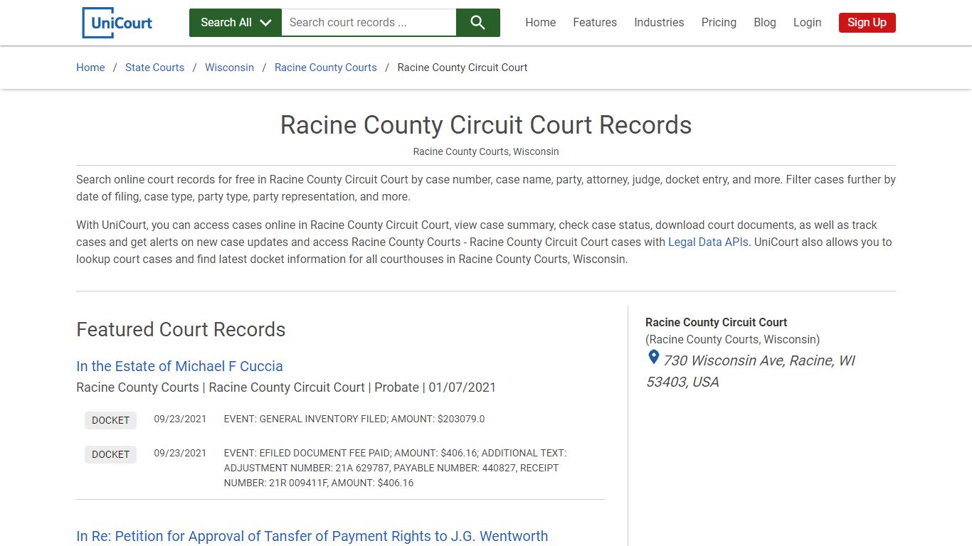 Racine County Circuit Court Records | Racine | UniCourt