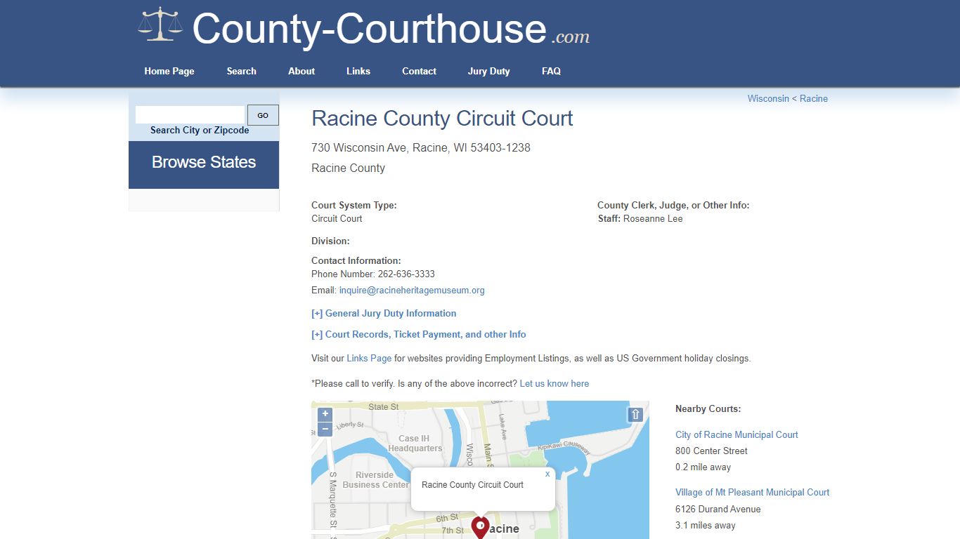 Racine County Circuit Court in Racine, WI - Court Information