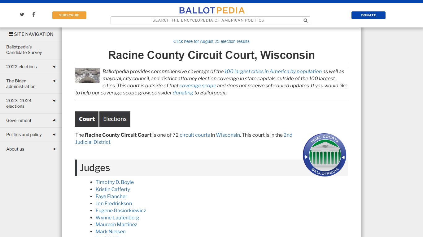 Racine County Circuit Court, Wisconsin - Ballotpedia