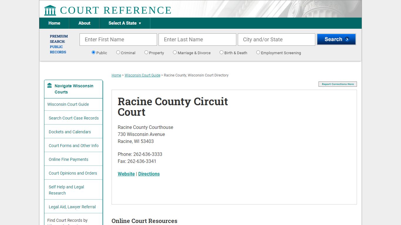 Racine County Circuit Court - Courtreference.com